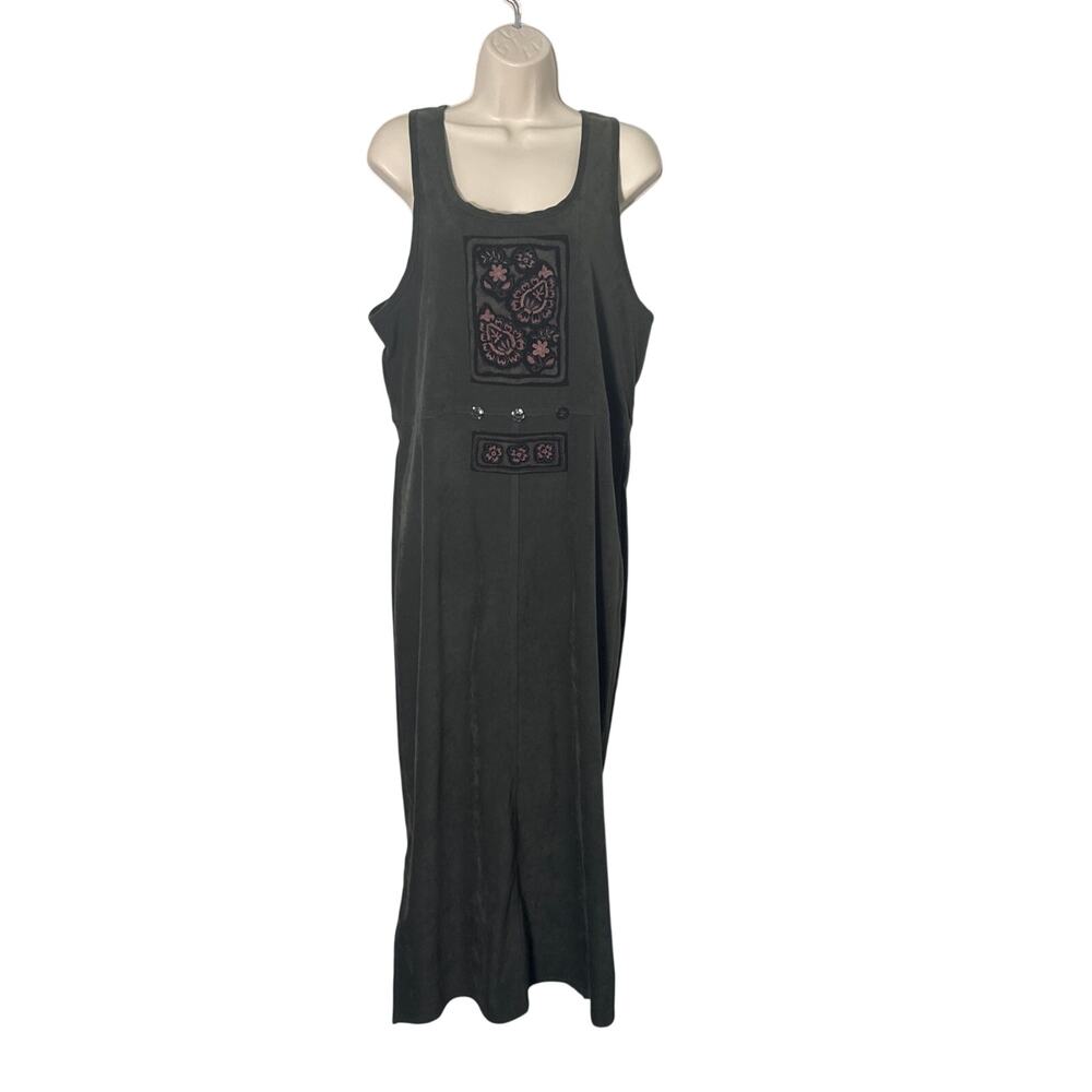 Amanda Smith Vintage Y2K Faux Suede Green‎ Embroidered Jumper Size M